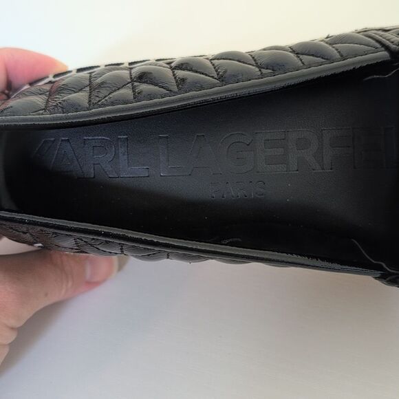 Karl Lagerfeld Paris Size 11 Desta Logo Black Puffy Quilted Platform Espadrilles - Picture 14 of 15